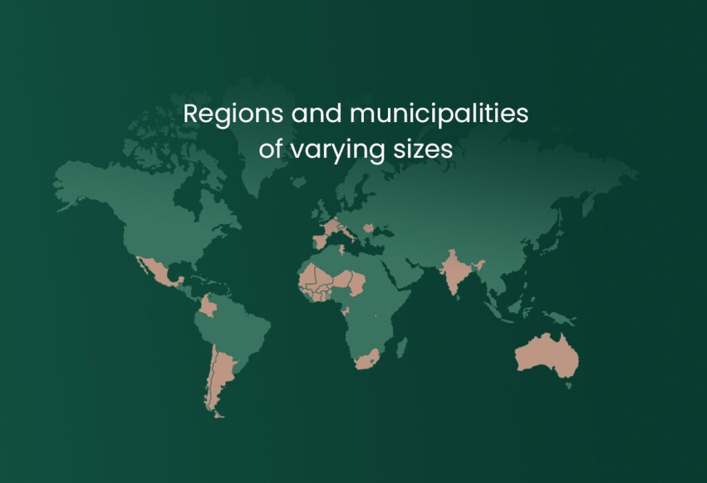 Logiroad's map of customers around world. It's region and municipalities of varying sizes.