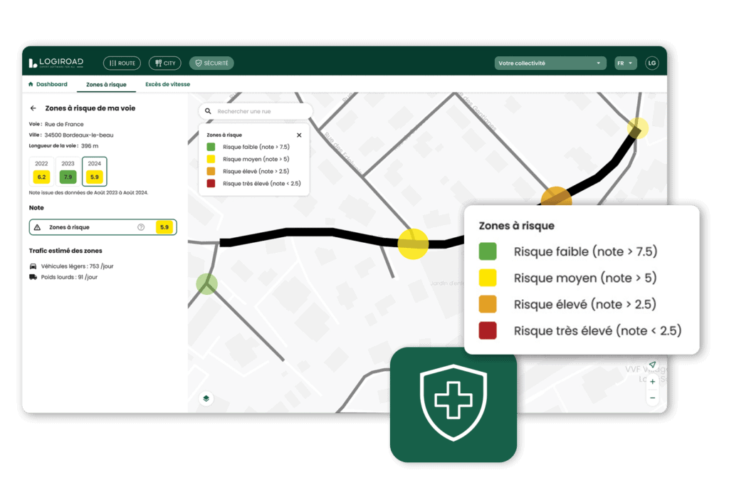 Cartographie zones à risque d'une rue