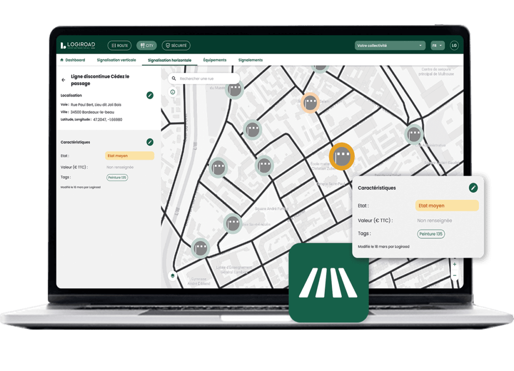 Interface du module signalisation horizontale de Logiroad Center.